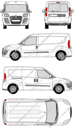 Fiat Doblò Maxi, Maxi, furgone, L2H1, vitre arrière, Rear Wing Doors, 1 Sliding Door (2010)
