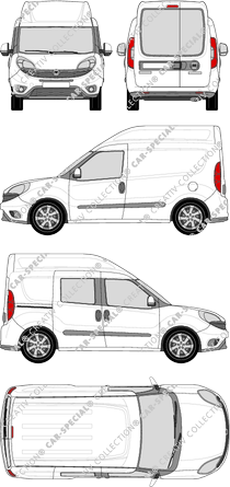 Fiat Doblò Cargo, Cargo, 1 Seitenfenster, Kastenwagen, L1H2, Heck verglast, rechts teilverglast, Rear Wing Doors, 1 Sliding Door (2015)