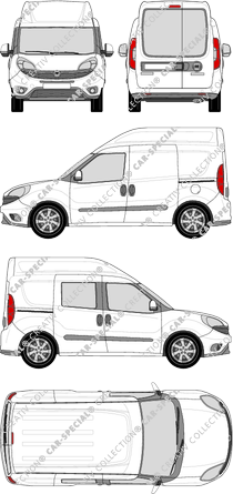 Fiat Doblò Cargo, Cargo, 1 Seitenfenster, Kastenwagen, L1H2, Heck verglast, rechts teilverglast, Rear Wing Doors, 2 Sliding Doors (2015)