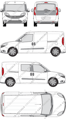 Fiat Doblò Cargo Maxi, Cargo Maxi, 1 Seitenfenster, Kastenwagen, L2H1, Heck verglast, rechts teilverglast, Rear Flap, 2 Sliding Doors (2015)