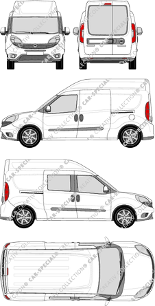 Fiat Doblò Cargo Maxi XL, Cargo Maxi XL, 1 Seitenfenster, Kastenwagen, L2H2, Heck verglast, rechts teilverglast, Rear Wing Doors, 2 Sliding Doors (2015)