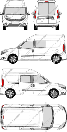 Fiat Doblò Cargo Maxi XL, Cargo Maxi XL, 2 Seitenfenster, Kastenwagen, L2H2, Heck verglast, Doppelkabine, Rear Wing Doors, 1 Sliding Door (2015)