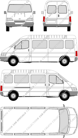 Ford Transit, Kleinbus, Dach mittel, Radstand lang, Rear Wing Doors, 1 Sliding Door (1994)