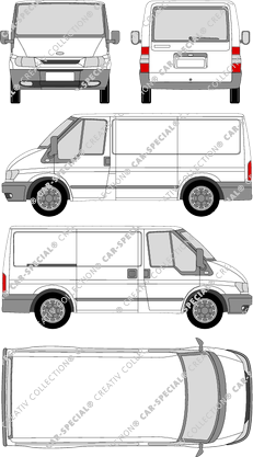Ford Transit, K, Kastenwagen, flaches Dach, Radstand kurz, Heck verglast, Rear Flap, 1 Sliding Door (2000)