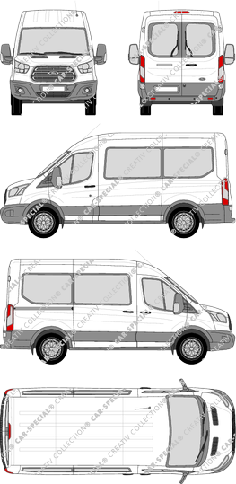 Ford Transit, Kleinbus, L2H2, Rear Wing Doors, 1 Sliding Door (2014)