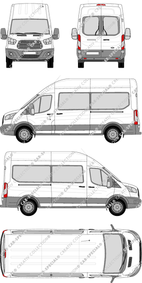 Ford Transit, Kleinbus, L3H3, Rear Wing Doors, 2 Sliding Doors (2014)