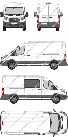 Ford Transit, Kastenwagen, L3H2, rechts teilverglast, Rear Wing Doors, 2 Sliding Doors (2019)
