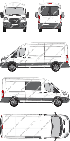 Ford Transit, Kastenwagen, L3H2, Heck verglast, rechts teilverglast, Rear Wing Doors, 2 Sliding Doors (2019)