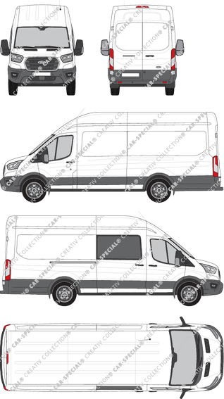Ford Transit, Kastenwagen, L4H3, rechts teilverglast, Rear Wing Doors, 1 Sliding Door (2019)