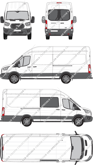 Ford Transit, Kastenwagen, L4H3, Heck verglast, rechts teilverglast, Rear Wing Doors, 2 Sliding Doors (2019)