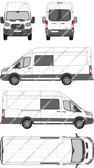 Ford Transit, Kastenwagen, L4H3, Heck verglast, Doppelkabine, Rear Wing Doors, 1 Sliding Door (2019)