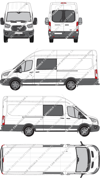 Ford Transit, furgone, L4H3, vitre arrière, Doppelkabine, Rear Wing Doors, 2 Sliding Doors (2019)
