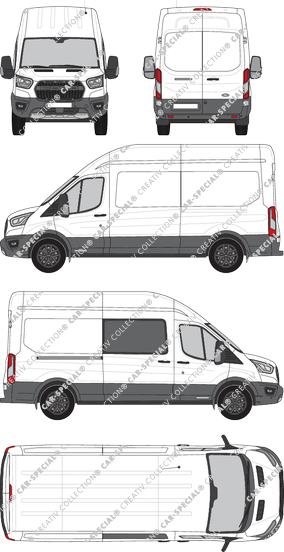 Ford Transit Trail, Kastenwagen, L3H3, rechts teilverglast, Rear Wing Doors, 1 Sliding Door (2020)