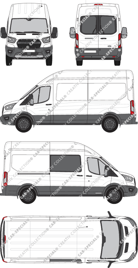 Ford Transit Trail, Kastenwagen, L3H3, Heck verglast, rechts teilverglast, Rear Wing Doors, 1 Sliding Door (2020)