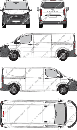 Ford Transit Custom, furgone, L2H1, vitre arrière, Rear Flap, 2 Sliding Doors (2023)