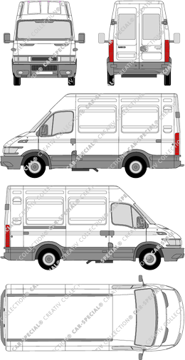 Iveco Daily 35 S, Radstand 3000L, furgone, Dachhöhe 2, vitre arrière (1999)