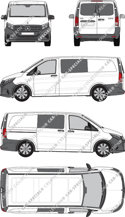 Mercedes-Benz Vito Mixto, Mixto, long, rear window, double cab, Rear Wing Doors, 1 Sliding Door (2024)