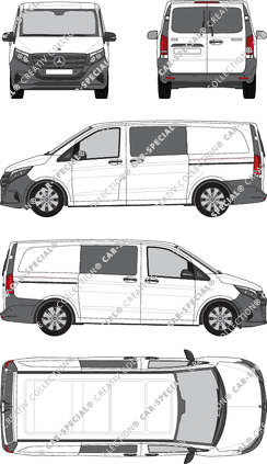 Mercedes-Benz Vito Mixto, Mixto, long, rear window, double cab, Rear Wing Doors, 2 Sliding Doors (2024)