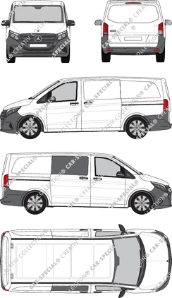 Mercedes-Benz Vito, Kastenwagen, lang, teilverglast rechts, Rear Flap, 2 Sliding Doors (2024)