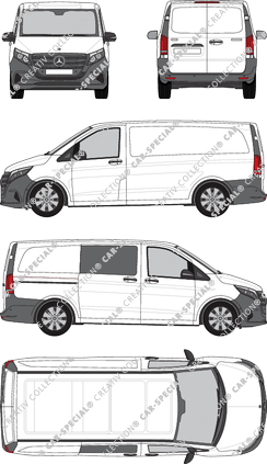 Mercedes-Benz Vito, van/transporter, long, teilverglast rechts, Rear Wing Doors, 1 Sliding Door (2024)
