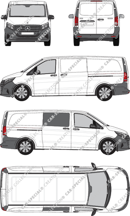Mercedes-Benz Vito, Kastenwagen, extralang, teilverglast rechts, Rear Wing Doors, 2 Sliding Doors (2024)