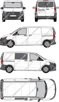 Mercedes-Benz Vito, Kastenwagen, kompakt, teilverglast rechts, Heck vergl., Rear Wing Doors, 2 Sliding Doors (2024)