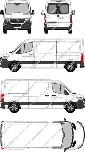 Mercedes-Benz Sprinter, A2, FWD, van/transporter, normal roof, Standard, rear window, Rear Wing Doors, 1 Sliding Door (2018)