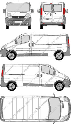 Opel Vivaro, furgone, L2H1, vitre arrière, Rear Wing Doors, 2 Sliding Doors (2001)