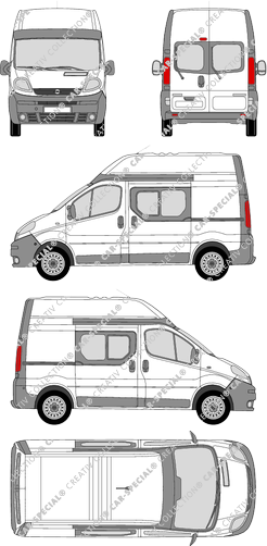 Opel Vivaro, furgone, L1H2, vitre arrière, Doppelkabine, Rear Wing Doors, 2 Sliding Doors (2003)