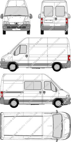 Peugeot Boxer 330 MH/350 MH, 330 MH/350 MH, Kastenwagen, Hochdach, Radstand mittel, Heck verglast, rechts teilverglast, 1 Sliding Door (2002)
