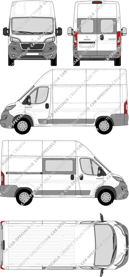 Peugeot Boxer, Kastenwagen, L2H3, Heck verglast, rechts teilverglast, Rear Wing Doors, 1 Sliding Door (2014)