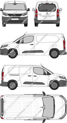 Peugeot Partner, furgón, L2, ventana de parte trasera, Rear Flap, 1 Sliding Door (2018)
