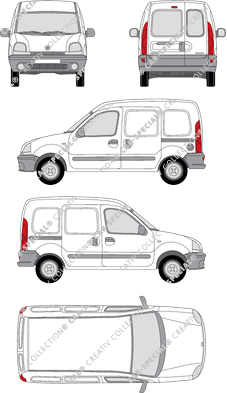 Renault Kangoo, furgone, vitre arrière, Rear Wing Doors, 2 Sliding Doors (1997)
