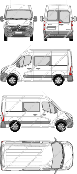 Renault Master, Heck verglast, FWD, furgone, L1H2, vitre arrière, Doppelkabine, Rear Wing Doors, 2 Sliding Doors (2014)