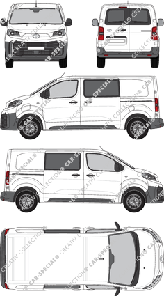 Toyota Proace Electric, furgone, Medium (L1), vitre arrière, Doppelkabine, Rear Wing Doors, 2 Sliding Doors (2024)
