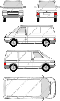 Volkswagen Transporter, T4, Kastenwagen, Radstand kurz, Heck verglast, Rear Flap, 1 Sliding Door (1990)