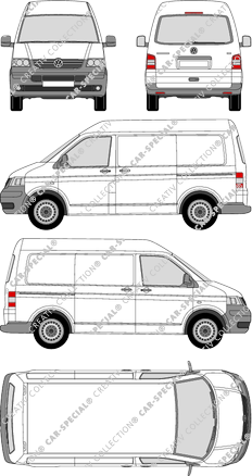 Volkswagen Transporter, T5, Kastenwagen, Mittelhochdach, Heck verglast, Rear Flap, 2 Sliding Doors (2003)