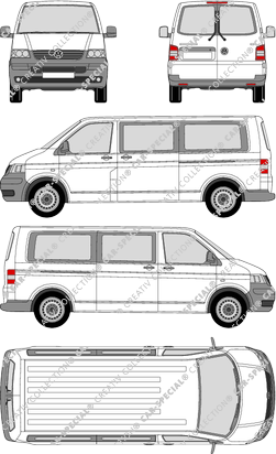 Volkswagen Transporter, T5, Kleinbus, Radstand lang, Rear Wing Doors, 2 Sliding Doors (2003)