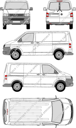 Volkswagen Transporter, T5, Kastenwagen, Normaldach, Heck verglast, Rear Wing Doors, 2 Sliding Doors (2009)