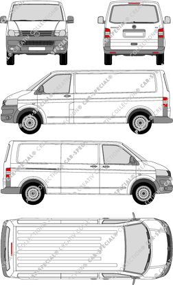 Volkswagen Transporter, T5, Kastenwagen, Normaldach, langer Radstand, Heck verglast, Rear Flap, 1 Sliding Door (2009)