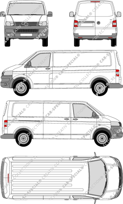 Volkswagen Transporter, T5, Kastenwagen, Normaldach, langer Radstand, Rear Wing Doors, 1 Sliding Door (2009)