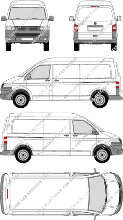 Volkswagen Transporter, T5, furgone, Mittelhochdach, empattement long, Rear Flap, 2 Sliding Doors (2009)