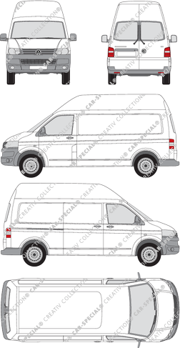 Volkswagen Transporter, T5, Kastenwagen, Hochdach, langer Radstand, Heck verglast, Rear Wing Doors, 1 Sliding Door (2009)