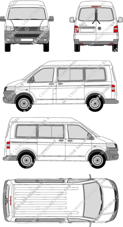 Volkswagen Transporter, T5, Kleinbus, Mittelhochdach, Rear Wing Doors, 2 Sliding Doors (2009)