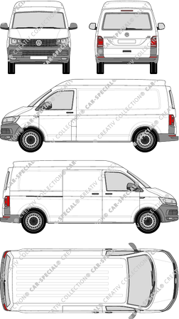 Volkswagen Transporter, T6, Kastenwagen, Mittelhochdach, langer Radstand, Heck verglast, Rear Flap, 1 Sliding Door (2015)
