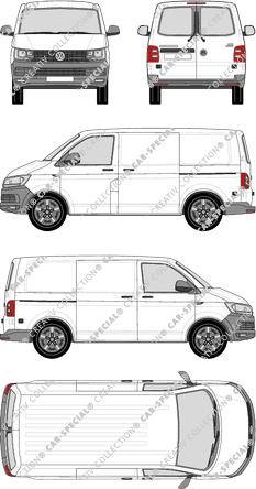 Volkswagen Transporter, T6, Kastenwagen, Normaldach, kurzer Radstand, Heck verglast, Rear Wing Doors, 2 Sliding Doors (2015)