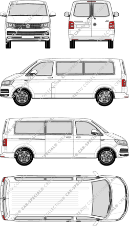 Volkswagen Transporter Caravelle, T6, Kleinbus, Normaldach, empattement long, Rear Wing Doors, 1 Sliding Door (2015)