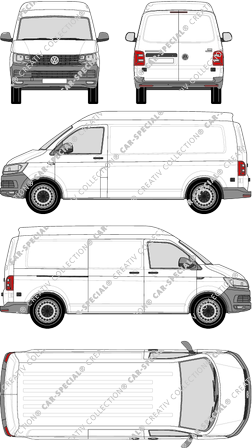 Volkswagen Transporter, T6, Kastenwagen, Mittelhochdach, langer Radstand, Rear Wing Doors, 1 Sliding Door (2015)