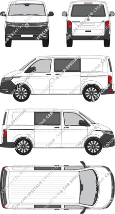 Volkswagen Transporter, T6.1, Kastenwagen, Normaldach, kurzer Radstand, Heck verglast, Doppelkabine, Rear Flap, 2 Sliding Doors (2019)