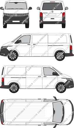 Volkswagen Transporter, T6.1, Kastenwagen, Normaldach, langer Radstand, Heck verglast, Rear Flap, 2 Sliding Doors (2019)